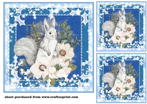 3 White floral Christmas animal card front/toppers 3