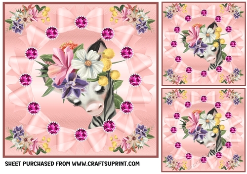 3 Pink floral animal card front/toppers 2