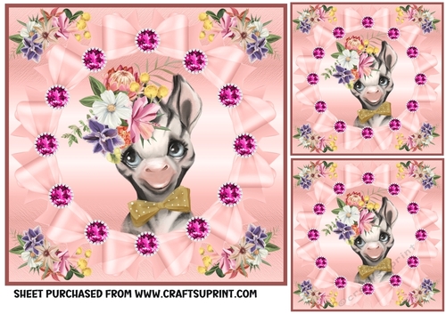 3 Pink floral animal card front/toppers 3