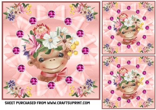 3 Pink floral animal card front/toppers 6
