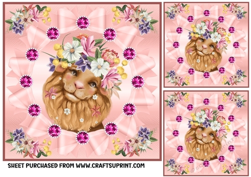 3 Pink floral animal card front/toppers 7