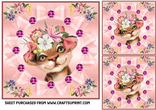 3 Pink floral animal card front/toppers 8