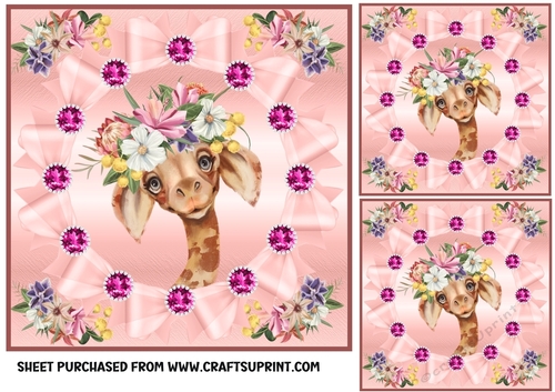 3 Pink floral animal card front/toppers 9