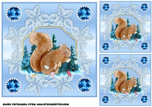 3 Blue Christmas squirrel card front/toppers