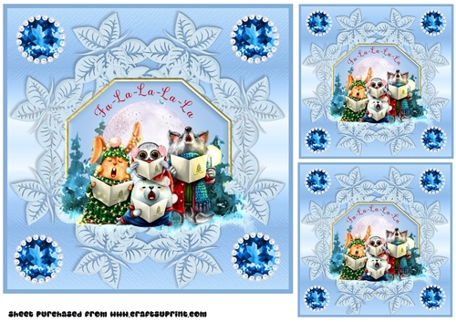 3 Blue Christmas choir card front/toppers
