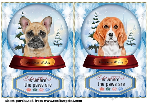 2 Blue snow globe dog card fronts 1
