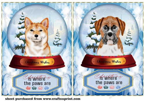2 Blue snow globe dog card fronts 2