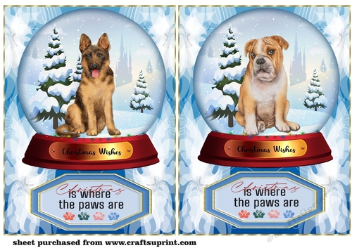 2 Blue snow globe dog card fronts 4