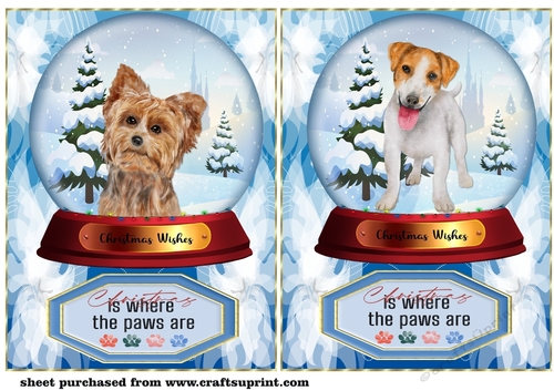 2 Blue snow globe dog card fronts 5