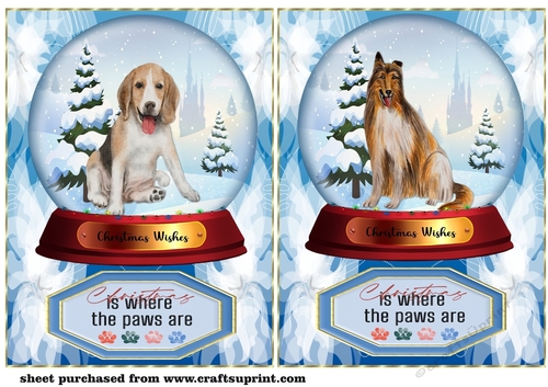 2 Blue snow globe dog card fronts 6