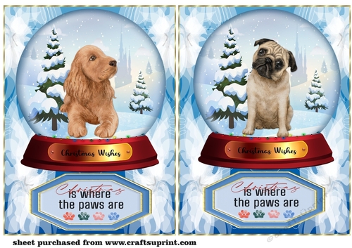 2 Blue snow globe dog card fronts 7