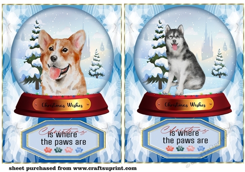 2 Blue snow globe dog card fronts 9