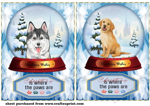 2 Blue snow globe dog card fronts 10