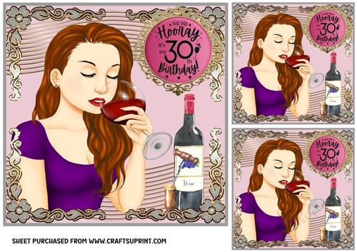3 Age 30 sip sip hooray Birthday wine card front/toppers