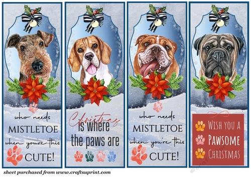 4 Cute Christmas pup bookmarks/toppers 1