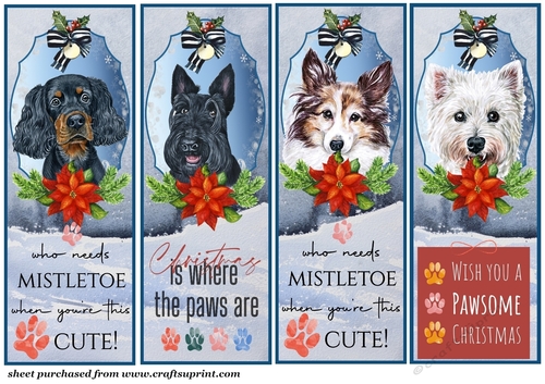 4 Cute Christmas pup bookmarks/toppers 4