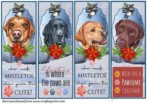 4 Christmas Labrador bookmarks/toppers