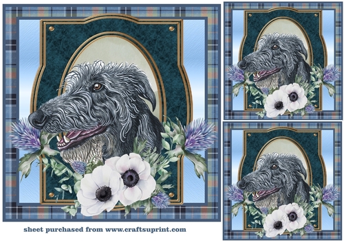 3 Blue tartan Scottish dog card front/toppers 5
