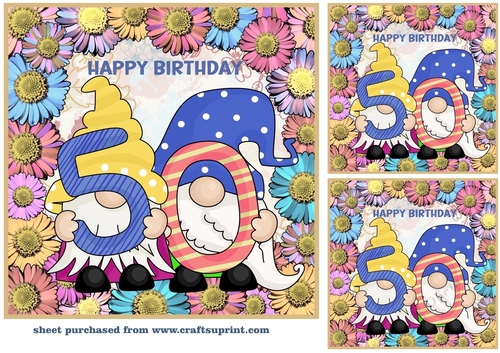 3 Age 50 Birthday gnome card front/toppers