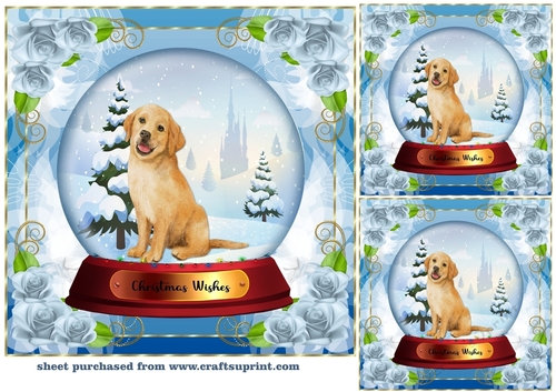 3 Christmas snow globe dog card front/toppers 1