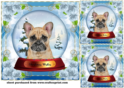 3 Christmas snow globe dog card front/toppers 2