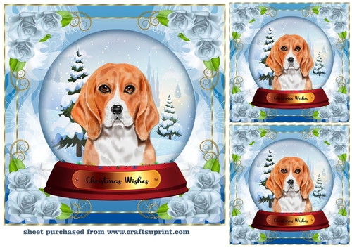 3 Christmas snow globe dog card front/toppers 3