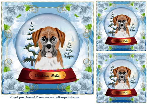 3 Christmas snow globe dog card front/toppers 4