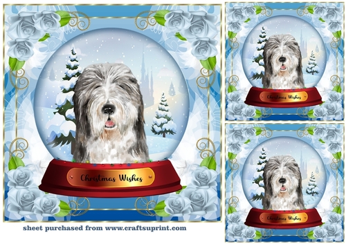 3 Christmas snow globe dog card front/toppers 5