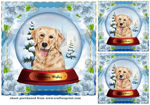 3 Christmas snow globe dog card front/toppers 6