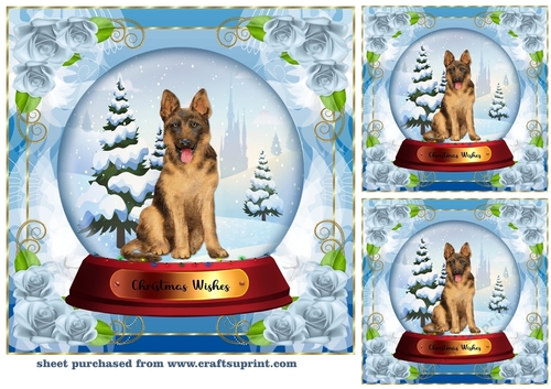 3 Christmas snow globe dog card front/toppers 7