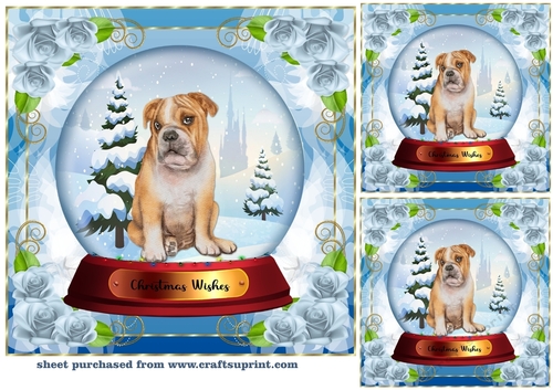 3 Christmas snow globe dog card front/toppers 8