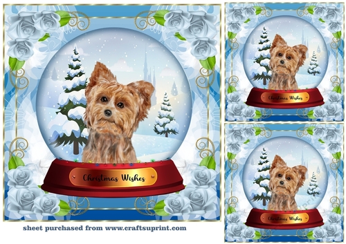 3 Christmas snow globe dog card front/toppers 9