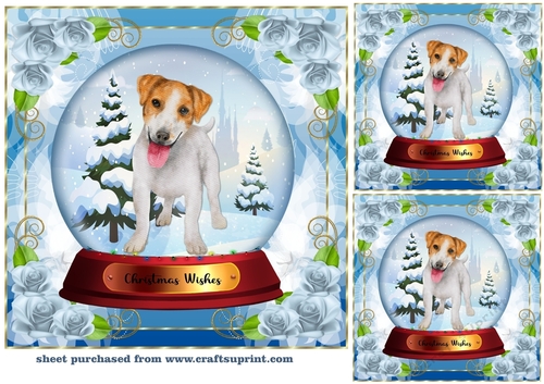 3 Christmas snow globe dog card front/toppers 10