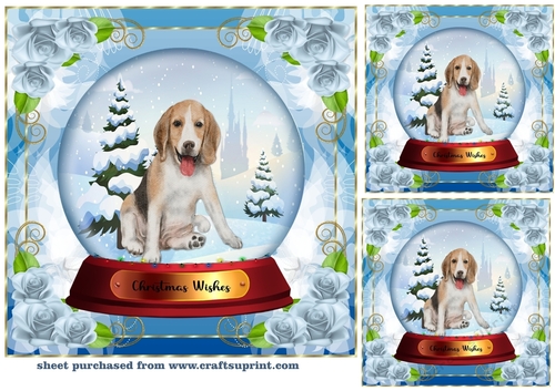 3 Christmas snow globe dog card front/toppers 11
