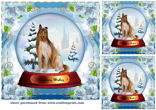 3 Christmas snow globe dog card front/toppers 12