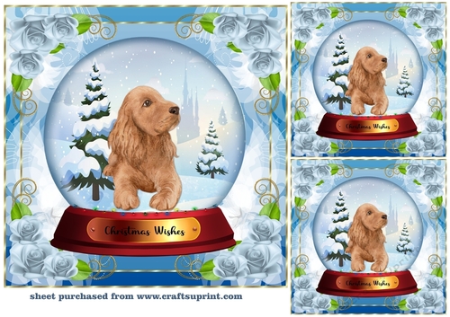 3 Christmas snow globe dog card front/toppers 13