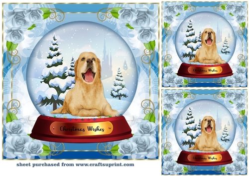 3 Christmas snow globe dog card front/toppers 15