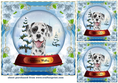 3 Christmas snow globe dog card front/toppers 16
