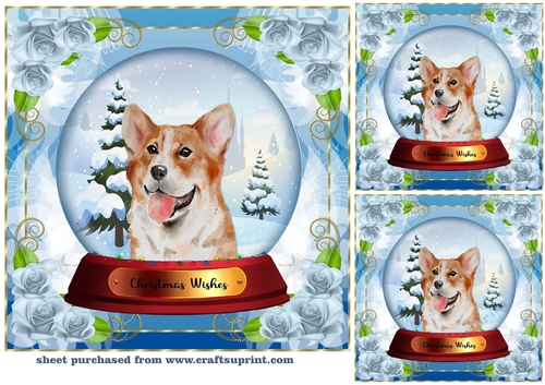 3 Christmas snow globe dog card front/toppers 17