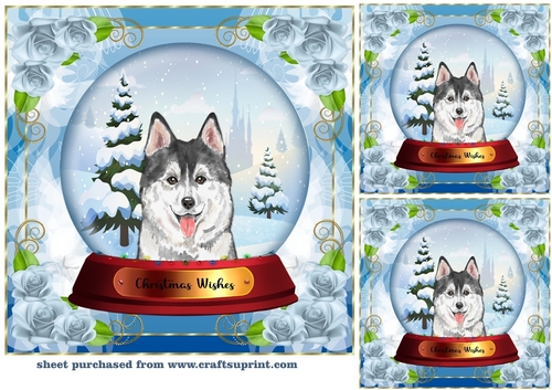 3 Christmas snow globe dog card front/toppers 18