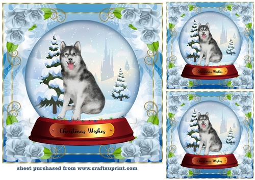 3 Christmas snow globe dog card front/toppers 19
