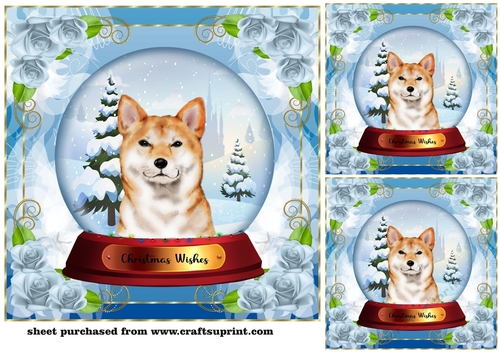 3 Christmas snow globe dog card front/toppers 20