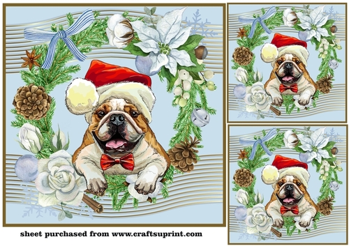 3 Blue Christmas dog card front/toppers 1