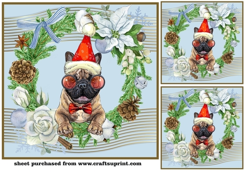 3 Blue Christmas dog card front/toppers 2