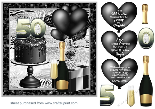 Black and white 50th Birthday card front