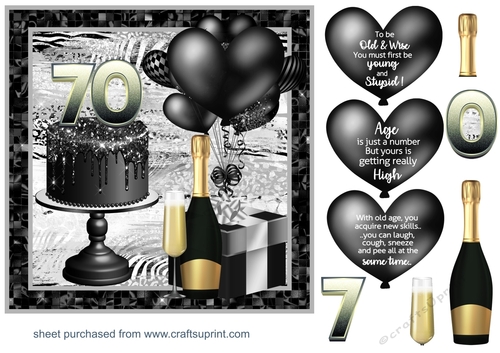 Black and white 70th Birthday card front