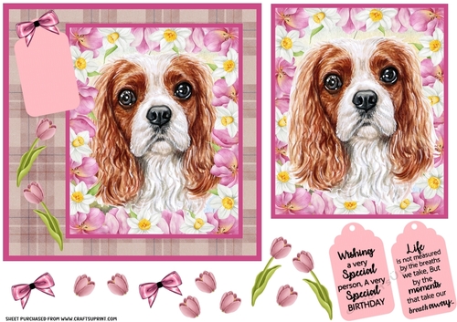 Pink tulip dog card front 1