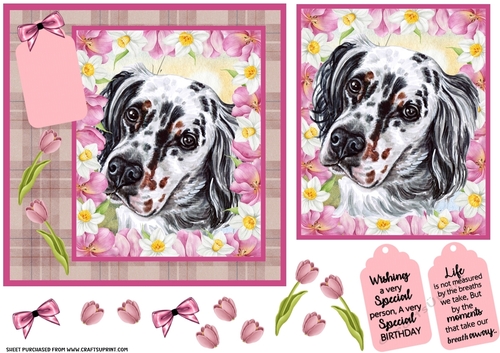 Pink tulip dog card front 3