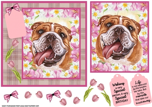 Pink tulip dog card front 5