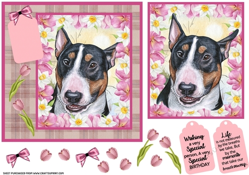 Pink tulip dog card front 7